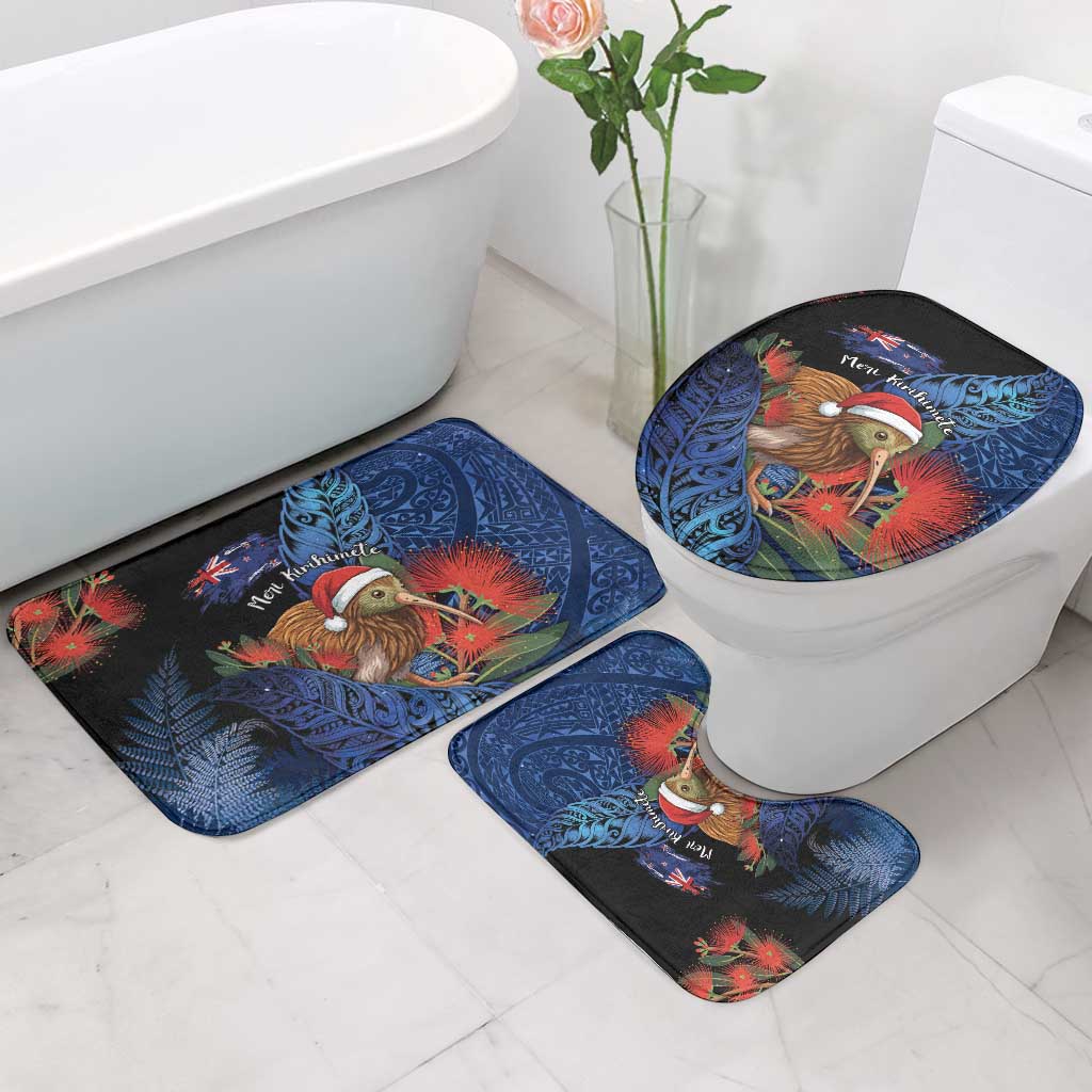 New Zealand Christmas Bathroom Set Santa Kiwi Bird With Pohutukawa Flowers DT05 - Polynesian Pride