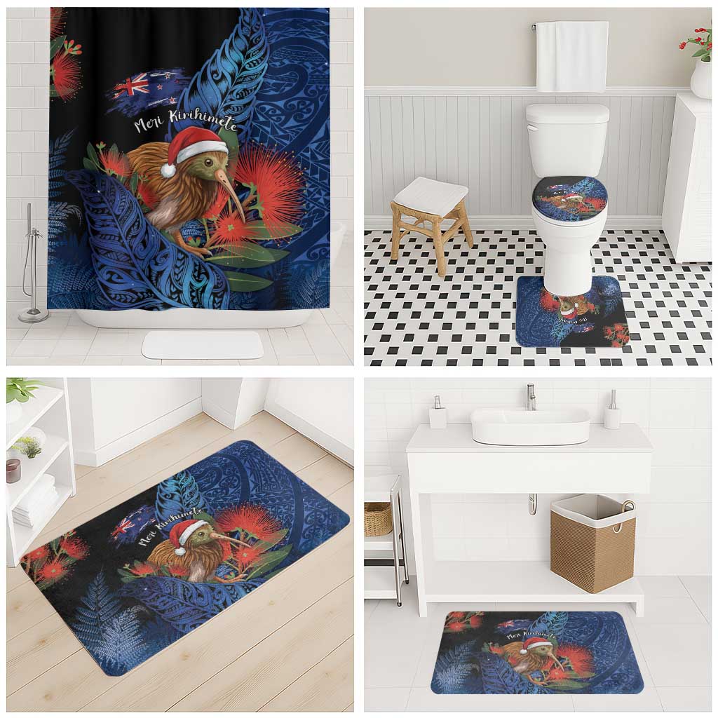 New Zealand Christmas Bathroom Set Santa Kiwi Bird With Pohutukawa Flowers DT05 - Polynesian Pride