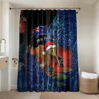 New Zealand Christmas Bathroom Set Santa Kiwi Bird With Pohutukawa Flowers DT05 Shower Curtain Only Navy - Polynesian Pride