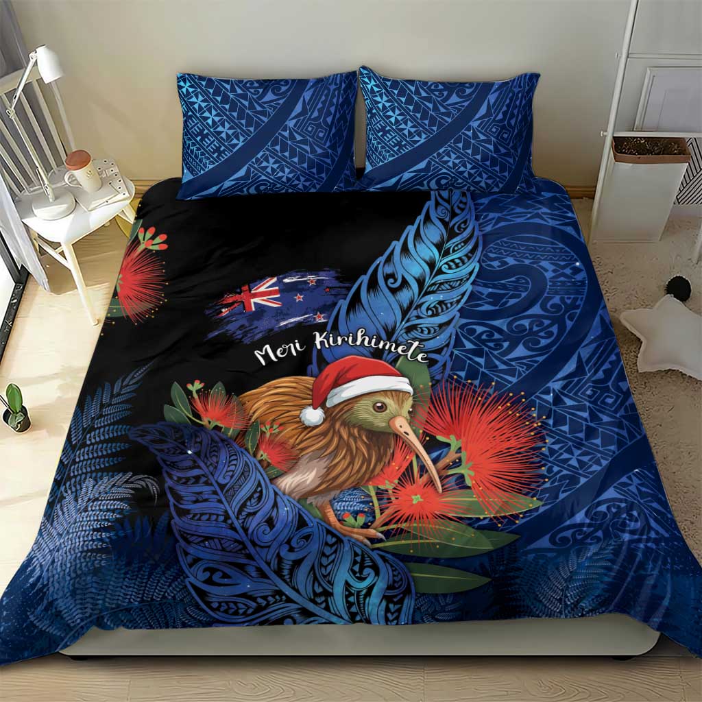 New Zealand Christmas Bedding Set Santa Kiwi Bird With Pohutukawa Flowers DT05 - Polynesian Pride