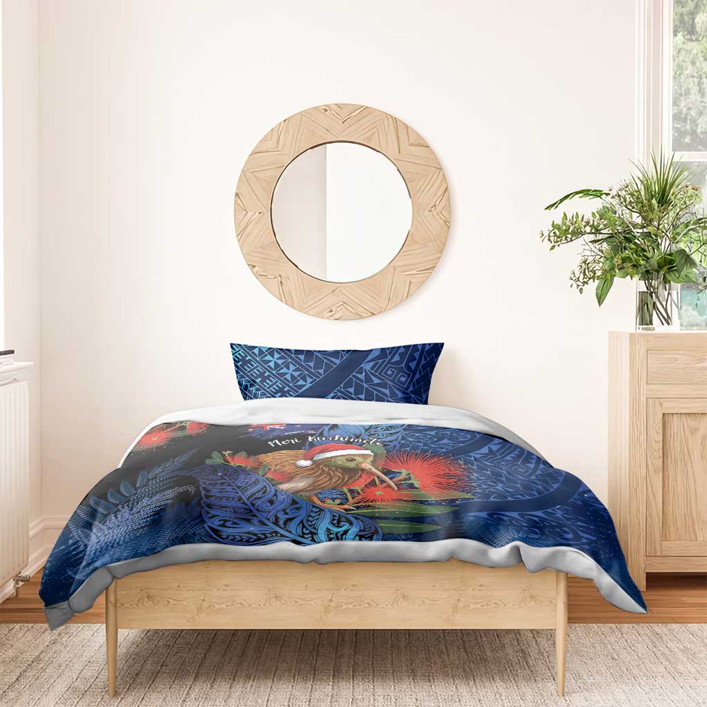 New Zealand Christmas Bedding Set Santa Kiwi Bird With Pohutukawa Flowers DT05 - Polynesian Pride