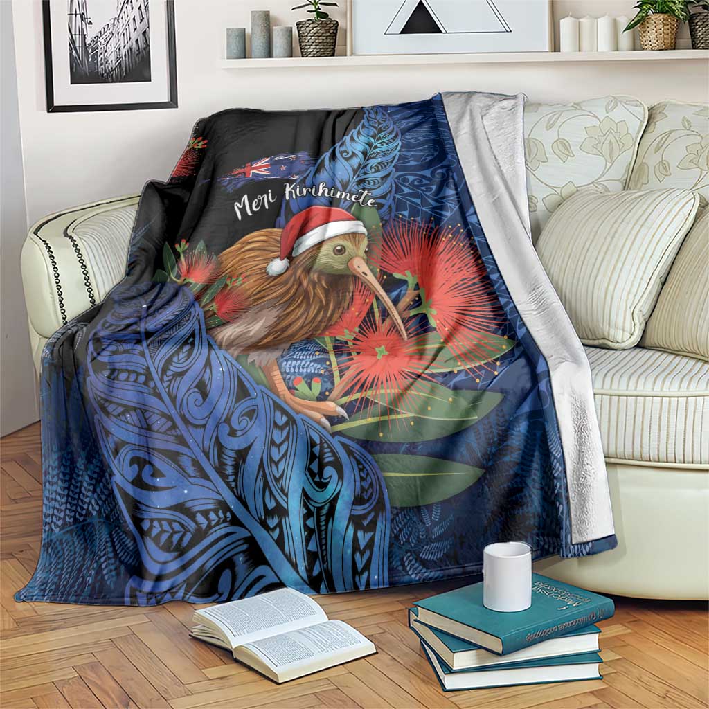 New Zealand Christmas Blanket Santa Kiwi Bird With Pohutukawa Flowers DT05 Navy - Polynesian Pride