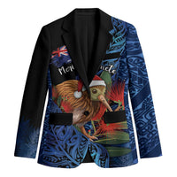 Personalised New Zealand Christmas Blazer Santa Kiwi Bird With Pohutukawa Flowers DT05 Unisex Navy - Polynesian Pride