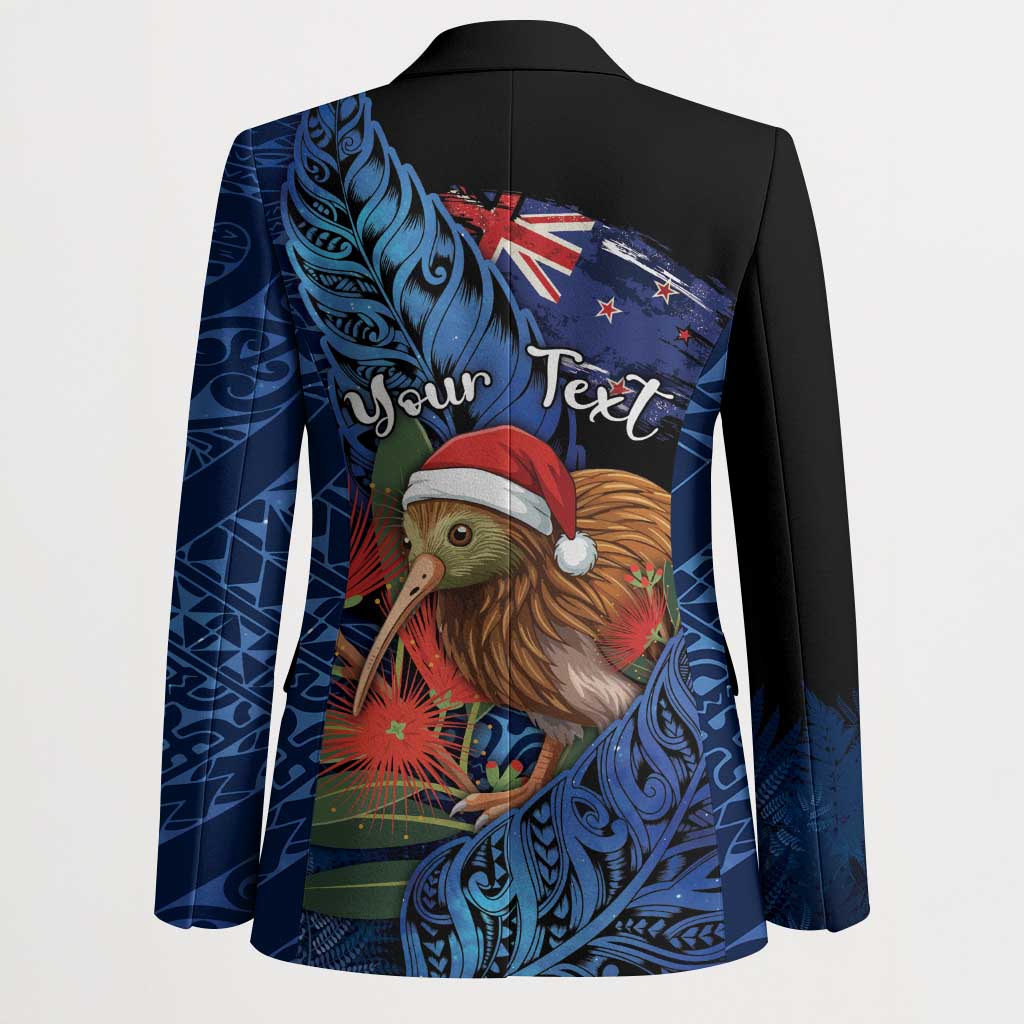 Personalised New Zealand Christmas Blazer Santa Kiwi Bird With Pohutukawa Flowers DT05 - Polynesian Pride