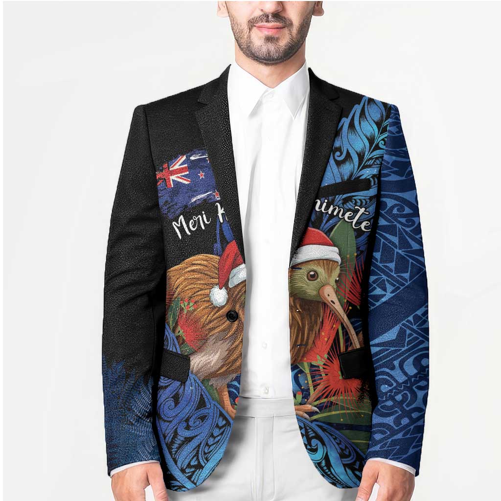 Personalised New Zealand Christmas Blazer Santa Kiwi Bird With Pohutukawa Flowers DT05 - Polynesian Pride