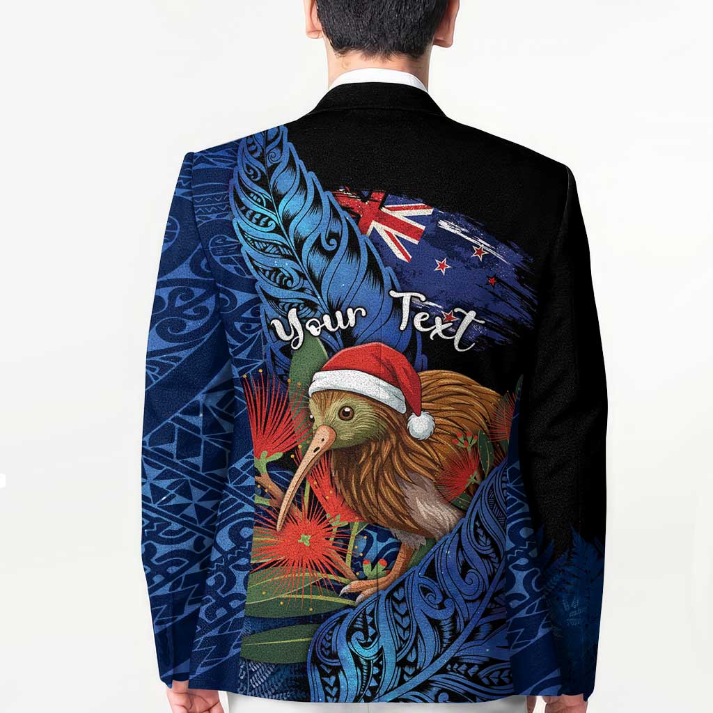 Personalised New Zealand Christmas Blazer Santa Kiwi Bird With Pohutukawa Flowers DT05 - Polynesian Pride