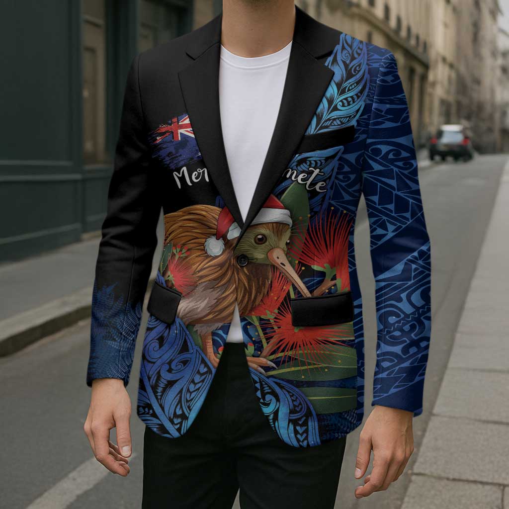 Personalised New Zealand Christmas Blazer Santa Kiwi Bird With Pohutukawa Flowers DT05 - Polynesian Pride