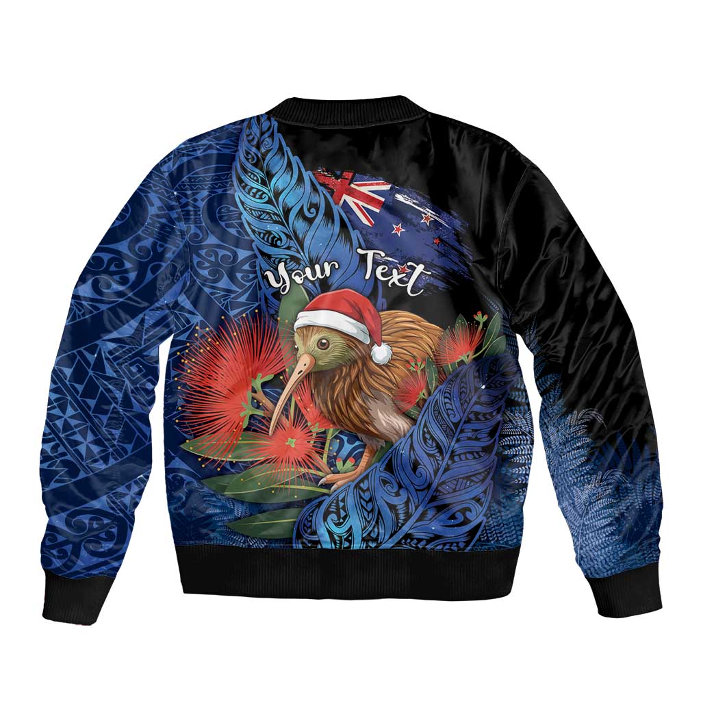 Personalised New Zealand Christmas Bomber Jacket Santa Kiwi Bird With Pohutukawa Flowers DT05 - Polynesian Pride