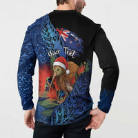Personalised New Zealand Christmas Button Sweatshirt Santa Kiwi Bird With Pohutukawa Flowers DT05 - Polynesian Pride