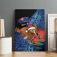 New Zealand Christmas Canvas Wall Art Santa Kiwi Bird With Pohutukawa Flowers DT05 - Polynesian Pride