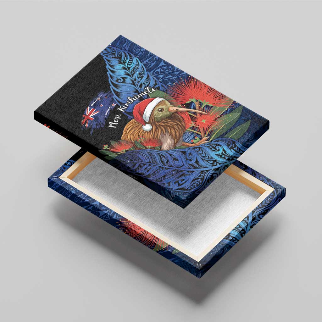 New Zealand Christmas Canvas Wall Art Santa Kiwi Bird With Pohutukawa Flowers DT05 - Polynesian Pride