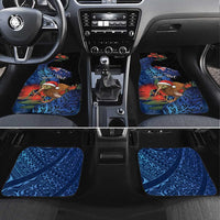 Personalised New Zealand Christmas Car Mats Santa Kiwi Bird With Pohutukawa Flowers DT05 Set 4pcs Navy - Polynesian Pride