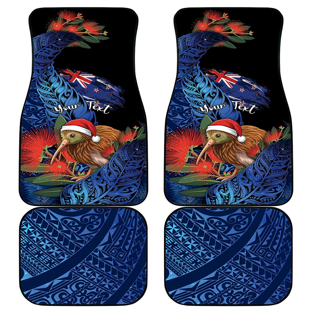 Personalised New Zealand Christmas Car Mats Santa Kiwi Bird With Pohutukawa Flowers DT05 - Polynesian Pride