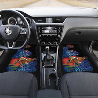 Personalised New Zealand Christmas Car Mats Santa Kiwi Bird With Pohutukawa Flowers DT05 Set 2pcs - Front Navy - Polynesian Pride