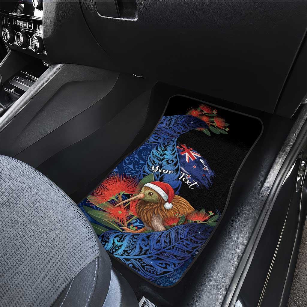 Personalised New Zealand Christmas Car Mats Santa Kiwi Bird With Pohutukawa Flowers DT05 - Polynesian Pride