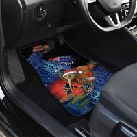 Personalised New Zealand Christmas Car Mats Santa Kiwi Bird With Pohutukawa Flowers DT05 - Polynesian Pride