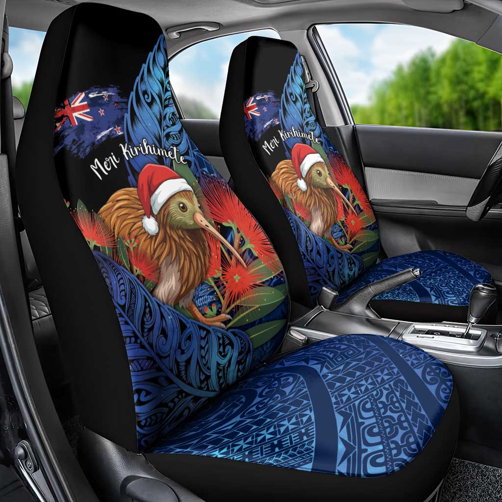 New Zealand Christmas Car Seat Cover Santa Kiwi Bird With Pohutukawa Flowers DT05 - Polynesian Pride