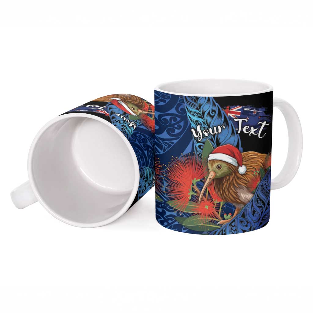 Personalised New Zealand Christmas Ceramic Mug Santa Kiwi Bird With Pohutukawa Flowers DT05 - Polynesian Pride