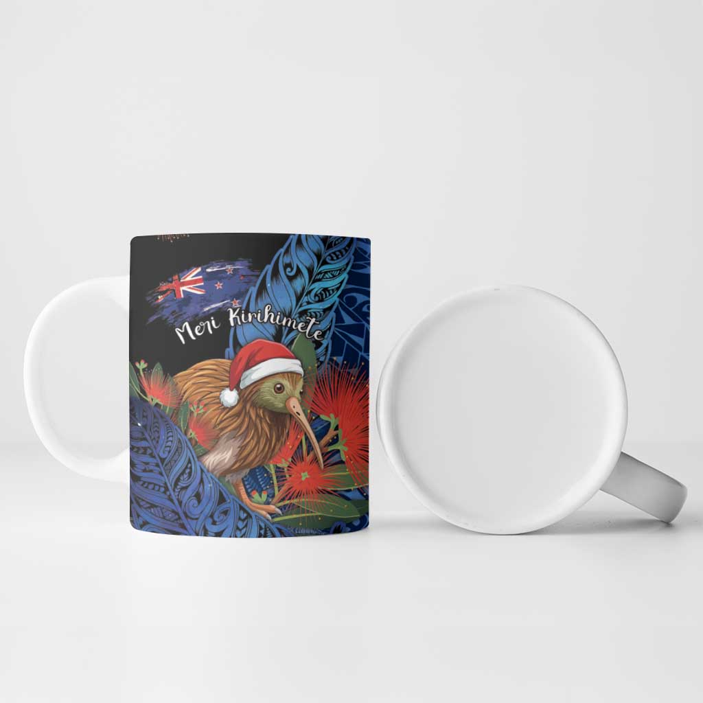 Personalised New Zealand Christmas Ceramic Mug Santa Kiwi Bird With Pohutukawa Flowers DT05 - Polynesian Pride