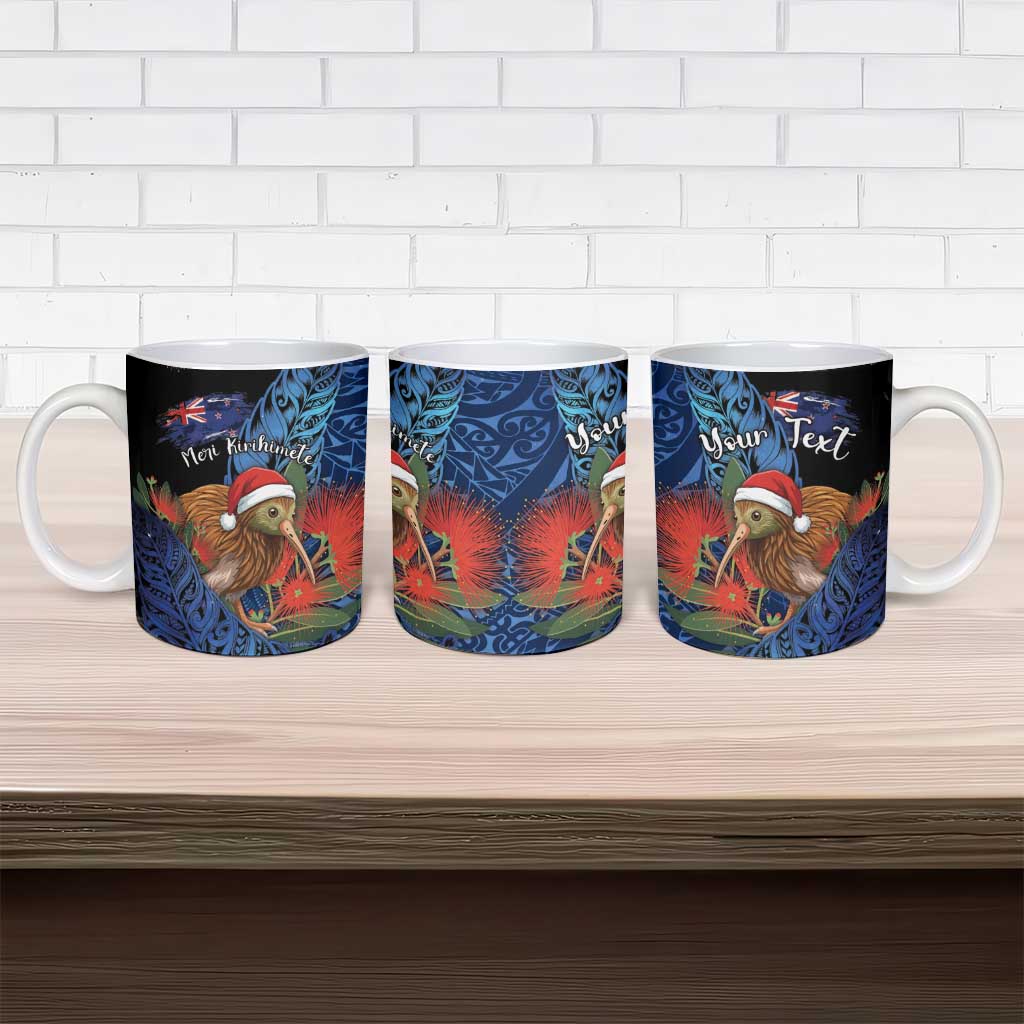 Personalised New Zealand Christmas Ceramic Mug Santa Kiwi Bird With Pohutukawa Flowers DT05 - Polynesian Pride