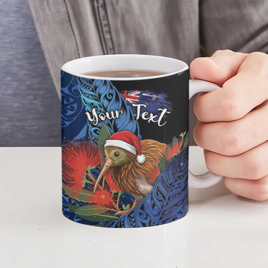Personalised New Zealand Christmas Ceramic Mug Santa Kiwi Bird With Pohutukawa Flowers DT05 - Polynesian Pride