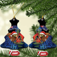 Personalised New Zealand Christmas Ceramic Ornament Santa Kiwi Bird With Pohutukawa Flowers DT05 Christmas Tree Navy - Polynesian Pride