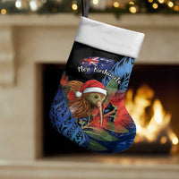 Personalised New Zealand Christmas Stocking Santa Kiwi Bird With Pohutukawa Flowers DT05 Set of 2 Navy - Polynesian Pride