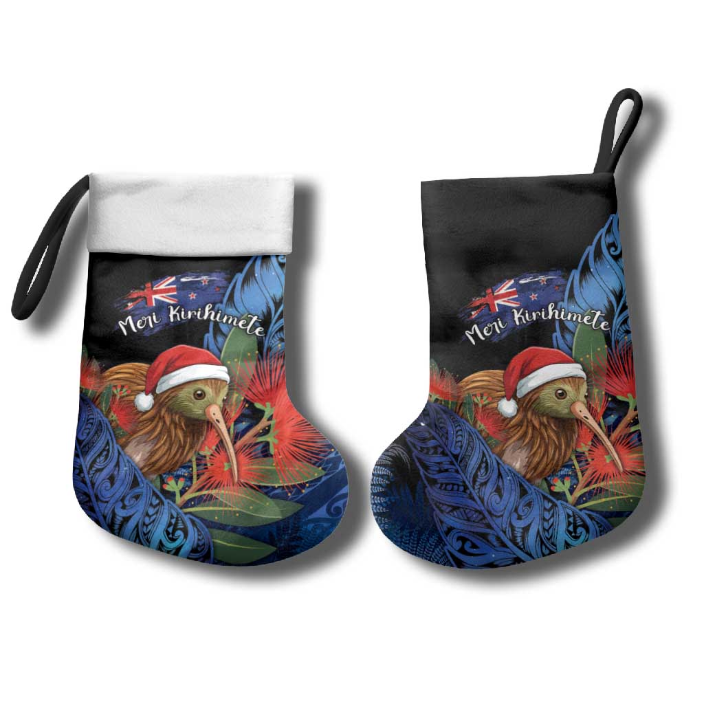 Personalised New Zealand Christmas Stocking Santa Kiwi Bird With Pohutukawa Flowers DT05 - Polynesian Pride