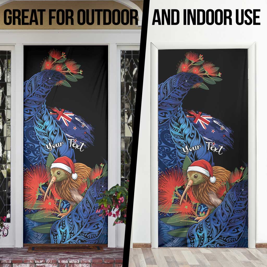 Personalised New Zealand Christmas Door Cover Santa Kiwi Bird With Pohutukawa Flowers DT05 - Polynesian Pride