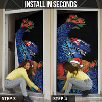 Personalised New Zealand Christmas Door Cover Santa Kiwi Bird With Pohutukawa Flowers DT05 - Polynesian Pride