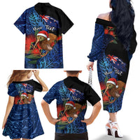 Personalised New Zealand Christmas Family Matching Off The Shoulder Long Sleeve Dress and Hawaiian Shirt Santa Kiwi Bird With Pohutukawa Flowers DT05 - Polynesian Pride