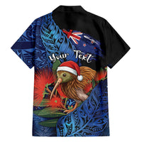 Personalised New Zealand Christmas Family Matching Off Shoulder Maxi Dress and Hawaiian Shirt Santa Kiwi Bird With Pohutukawa Flowers DT05 - Polynesian Pride