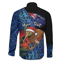 Personalised New Zealand Christmas Family Matching Off Shoulder Short Dress and Hawaiian Shirt Santa Kiwi Bird With Pohutukawa Flowers DT05 - Polynesian Pride