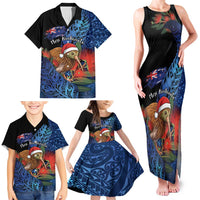 Personalised New Zealand Christmas Family Matching Tank Maxi Dress and Hawaiian Shirt Santa Kiwi Bird With Pohutukawa Flowers DT05 - Polynesian Pride