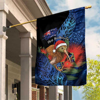 New Zealand Christmas Garden Flag Santa Kiwi Bird With Pohutukawa Flowers DT05 House Flag Navy - Polynesian Pride