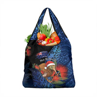 New Zealand Christmas Grocery Bag Santa Kiwi Bird With Pohutukawa Flowers DT05 1-pack One Size Navy - Polynesian Pride
