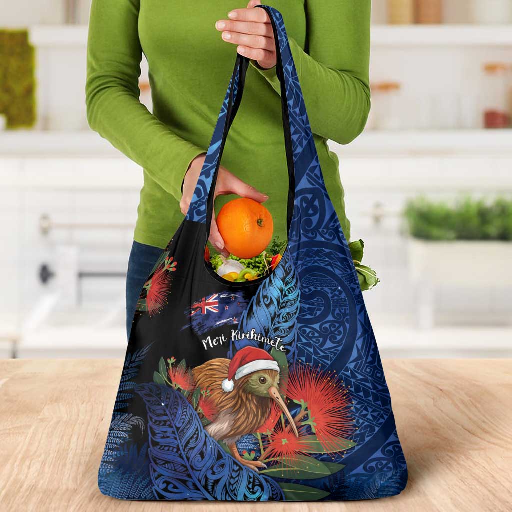 New Zealand Christmas Grocery Bag Santa Kiwi Bird With Pohutukawa Flowers DT05 - Polynesian Pride