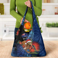 New Zealand Christmas Grocery Bag Santa Kiwi Bird With Pohutukawa Flowers DT05 - Polynesian Pride