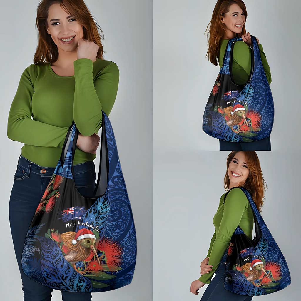 New Zealand Christmas Grocery Bag Santa Kiwi Bird With Pohutukawa Flowers DT05 - Polynesian Pride