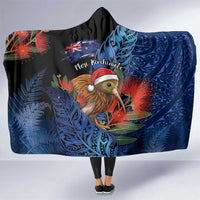 New Zealand Christmas Hooded Blanket Santa Kiwi Bird With Pohutukawa Flowers DT05 One Size Navy - Polynesian Pride