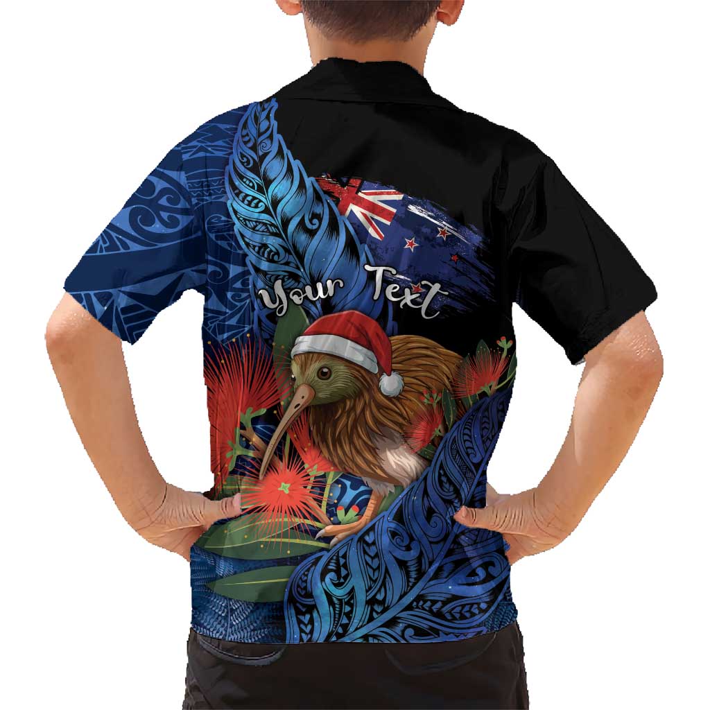 Personalised New Zealand Christmas Kid Hawaiian Shirt Santa Kiwi Bird With Pohutukawa Flowers DT05 - Polynesian Pride