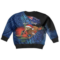 Personalised New Zealand Christmas Kid Ugly Christmas Sweater Santa Kiwi Bird With Pohutukawa Flowers DT05 - Polynesian Pride