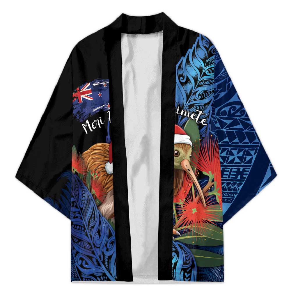 Personalised New Zealand Christmas Kimono Santa Kiwi Bird With Pohutukawa Flowers DT05 Unisex Navy - Polynesian Pride