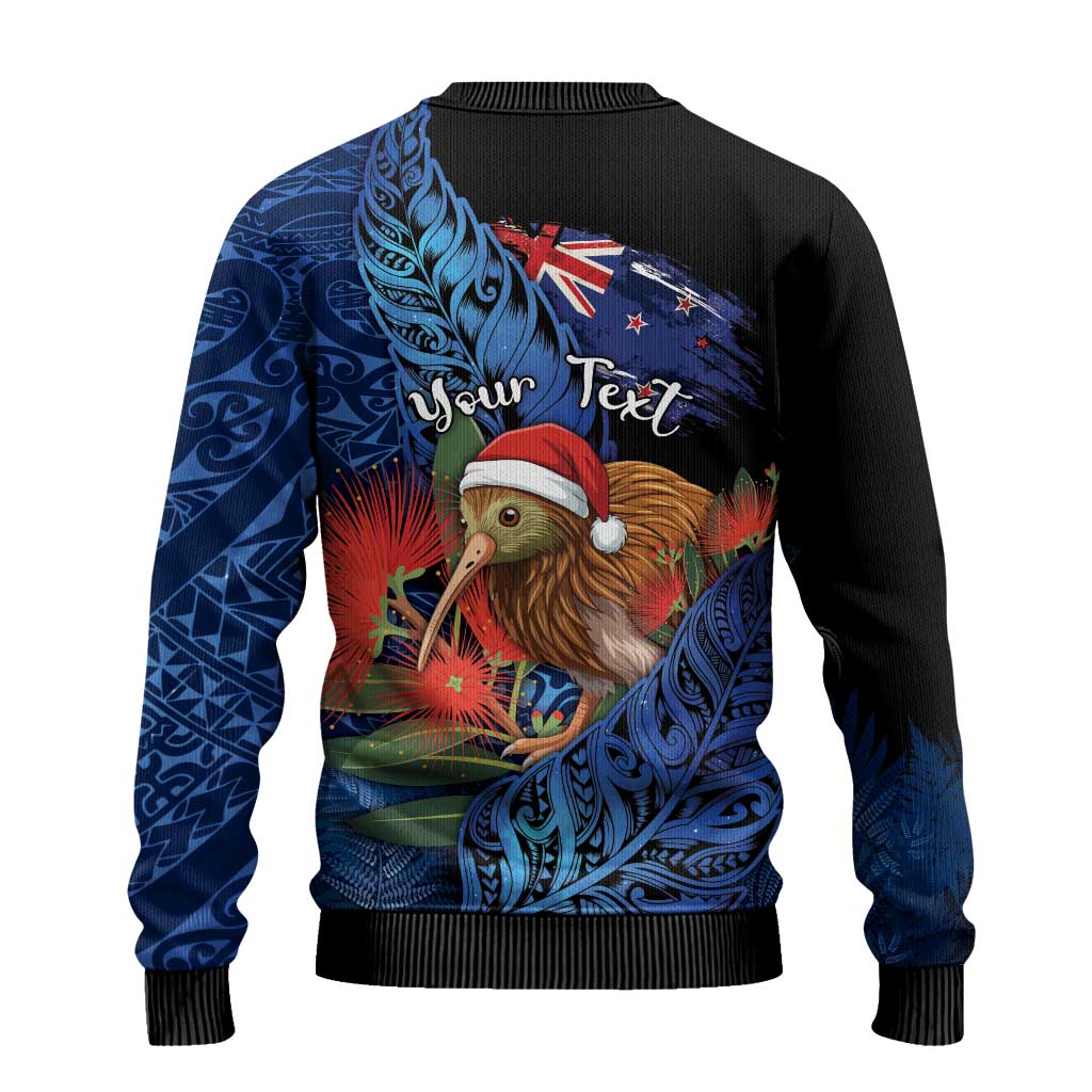 Personalised New Zealand Christmas Ugly Christmas Sweater Santa Kiwi Bird With Pohutukawa Flowers DT05 - Polynesian Pride