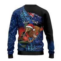Personalised New Zealand Christmas Ugly Christmas Sweater Santa Kiwi Bird With Pohutukawa Flowers DT05 - Polynesian Pride