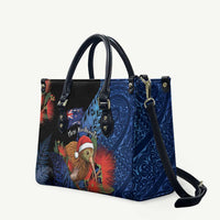 New Zealand Christmas Leather Bag Santa Kiwi Bird With Pohutukawa Flowers DT05 Navy - Polynesian Pride
