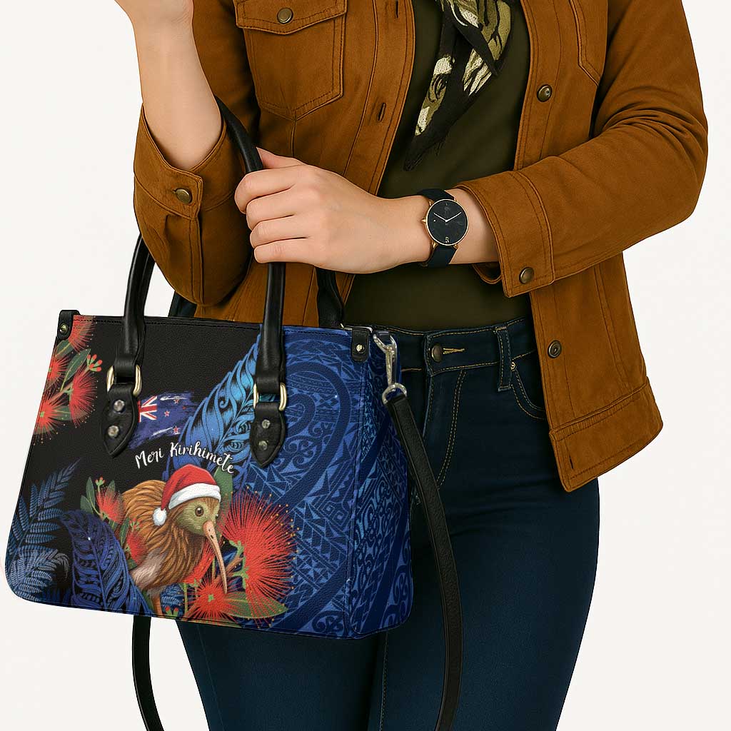 New Zealand Christmas Leather Bag Santa Kiwi Bird With Pohutukawa Flowers DT05 - Polynesian Pride