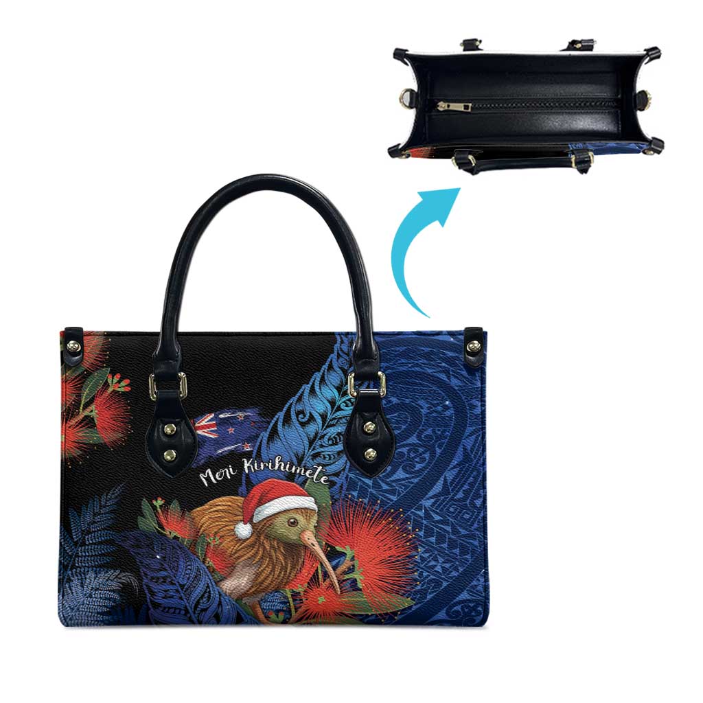 New Zealand Christmas Leather Bag Santa Kiwi Bird With Pohutukawa Flowers DT05 - Polynesian Pride