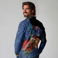 Personalised New Zealand Christmas Long Sleeve Polo Shirt Santa Kiwi Bird With Pohutukawa Flowers DT05 - Polynesian Pride