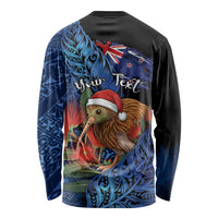 Personalised New Zealand Christmas Long Sleeve Shirt Santa Kiwi Bird With Pohutukawa Flowers DT05 - Polynesian Pride